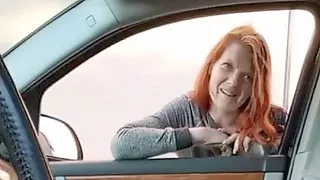 Car dick flash in front redhead and like dick