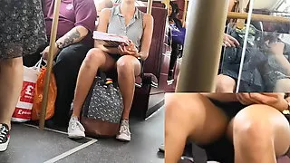 Cute legs, thighs and upskirt on the bus