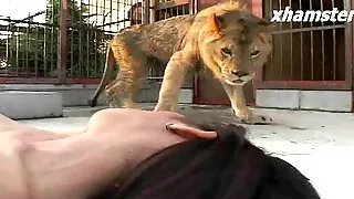 Japanese Girl masturbation in front of the Lion