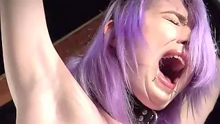 Purple hair slave rough spanked and dominated in hard fetish