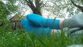 Teasing with my Blue Socks in a Park