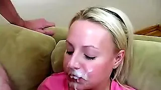 Cute young blonde gets big cock cream where she wants it