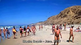 Blacks Beach CFNM - 2 Clothed Girls + 26 Naked Men