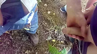 Tom sucking cocks in the woods