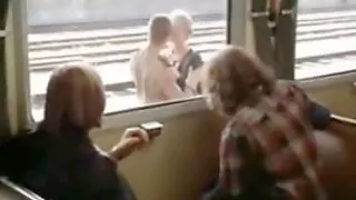 Two dogs suck, grope nipples of this woman in the train !!