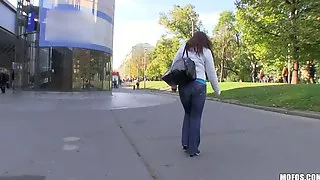 Shy & sexy Czech brunette is paid for some HOT public sex