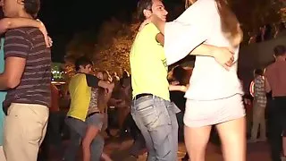 Girl in short dress dancing voyeur