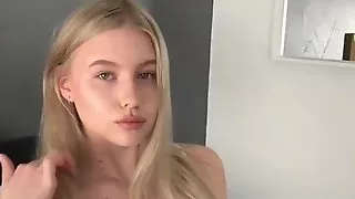 Cum over young blonde girl with damn huge natural boobs