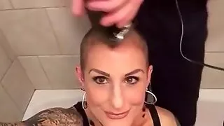 Sexy girl with tatoos gets buzzed